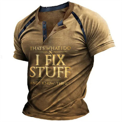 Vintage pogas ar V veida kakla izgriezumu, navigācijas T krekls ar īsām piedurknēm gotikas Henley krekls vīriešiem Lielizmēra topi T krekls Vīriešu panka ielas apģērbs