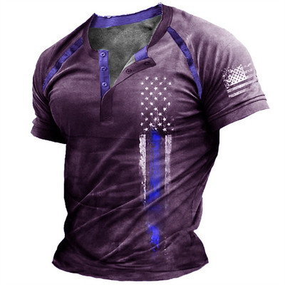 Vintage pogas ar V veida kakla izgriezumu, navigācijas T krekls ar īsām piedurknēm gotikas Henley krekls vīriešiem Lielizmēra topi T krekls Vīriešu panka ielas apģērbs