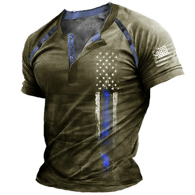 Vintage pogas ar V veida kakla izgriezumu, navigācijas T krekls ar īsām piedurknēm gotikas Henley krekls vīriešiem Lielizmēra topi T krekls Vīriešu panka ielas apģērbs