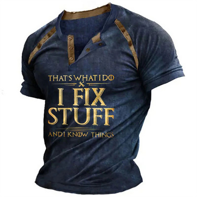 Vintage pogas ar V veida kakla izgriezumu, navigācijas T krekls ar īsām piedurknēm gotikas Henley krekls vīriešiem Lielizmēra topi T krekls Vīriešu panka ielas apģērbs