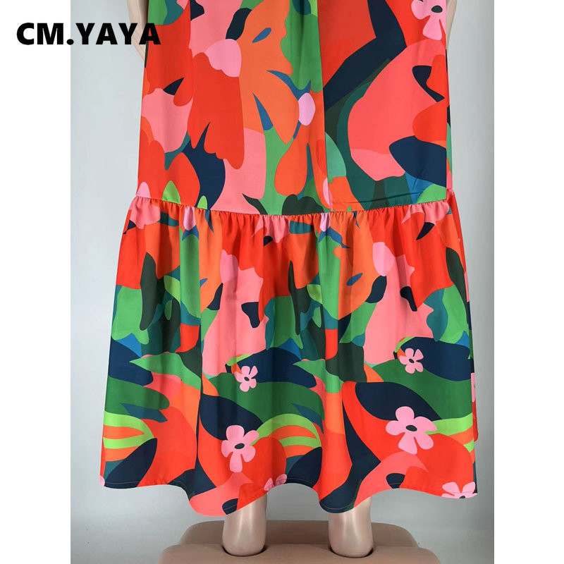 CM.YAYA Sievietēm Liela izmēra rudens spageti siksniņas, volāni Apmales vaļīgas Maxi garas ziedu lapas kleitas Modes ballīšu plānas kleitas