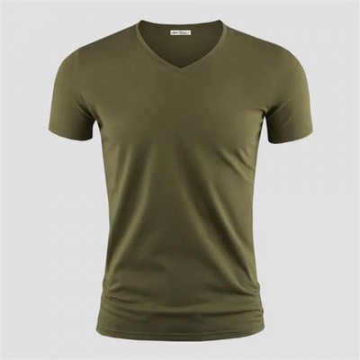 2024. gada jauns vīriešu T-krekls Tīras krāsas V apkakle ar īsām piedurknēm Topi T-krekli Vīriešu T-krekls Melns Zeķubikses Vīriešu T-krekli Fitness Vīriešu apģērbs