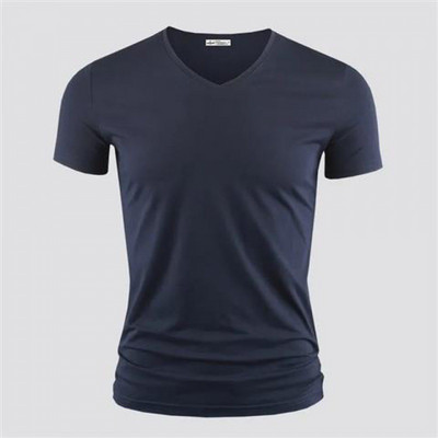 2024. gada jauns vīriešu T-krekls Tīras krāsas V apkakle ar īsām piedurknēm Topi T-krekli Vīriešu T-krekls Melns Zeķubikses Vīriešu T-krekli Fitness Vīriešu apģērbs