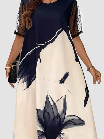 Дамска рокля Finjani плюс контрастна дантелена рокля с флорален принт Лято 2023 Свободно дамско облекло с голям размер