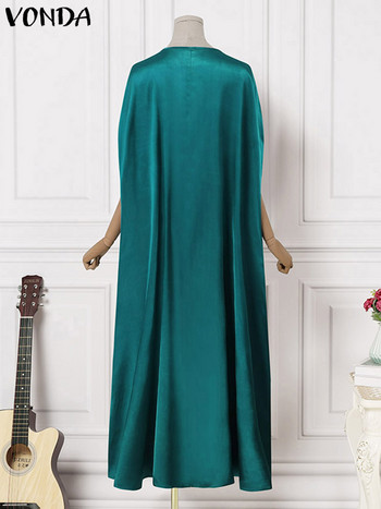 Плюс размер 5XL VONDA Лятна парти рокля Модна дамска сатенена дълга макси рокля Бохемска обла деколте 3/4 прилеп ръкав Vestidos Robe