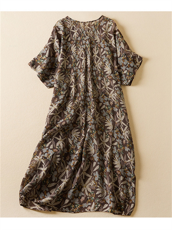 Nagy méretű nyári új vintage virágos ruha alkalmi laza női női pamut vászon mintás ruhák női virágos pulóveres midi ruha