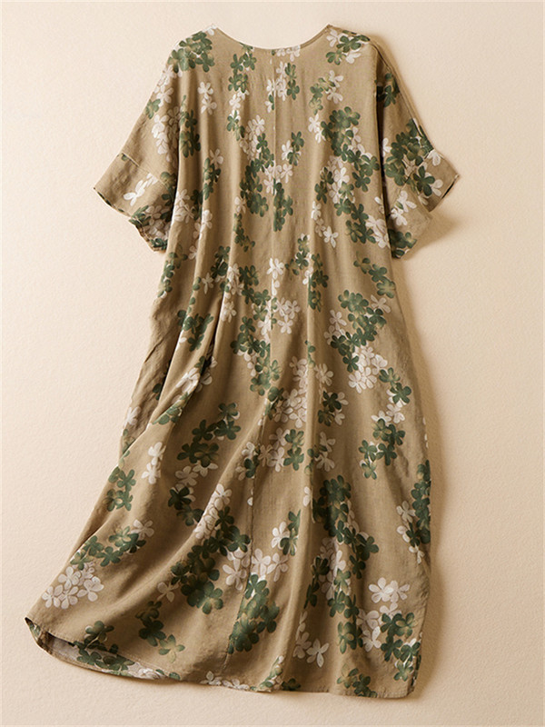 Nagy méretű nyári új vintage virágos ruha alkalmi laza női női pamut vászon mintás ruhák női virágos pulóveres midi ruha