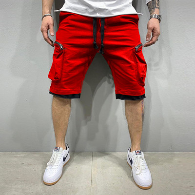 Pantaloni scurți de fitness de vară pentru bărbați, sport cu mai multe buzunare, respirabili, casual, hip-hop, culoare uni, lucru pe stradă, picior drept cinci