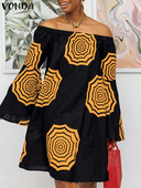 Liela izmēra VONDA sieviešu vasaras kleita uz pleciem, Bohēmijas ziedu apdrukāta mini Vestidos gadījuma gadījuma halāts ar garām piedurknēm