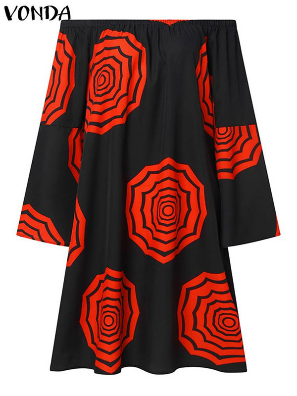 Liela izmēra VONDA sieviešu vasaras kleita uz pleciem, Bohēmijas ziedu apdrukāta mini Vestidos gadījuma gadījuma halāts ar garām piedurknēm
