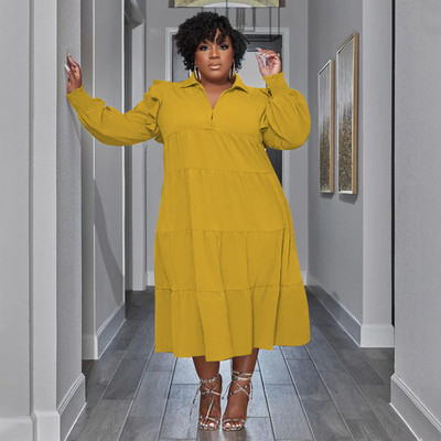 CM.YAYA Marime Plus Vintage Femei Maneca Lungi Guler Rabat Maneca Lunga Big Swing Camasa Leaga Bluza Rochie Maxi lunga Toamna