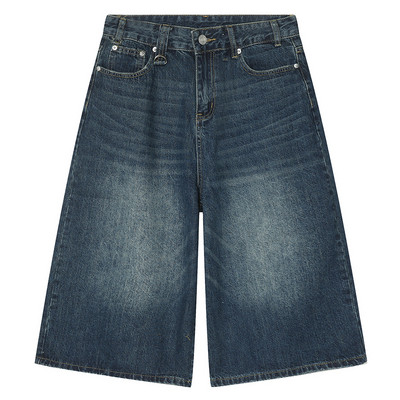 Vīriešu vintage brīvi džinsa šorti zili plati džinsi šorti vīrietim vasaras ikdienas baggy džinsi šorti melni