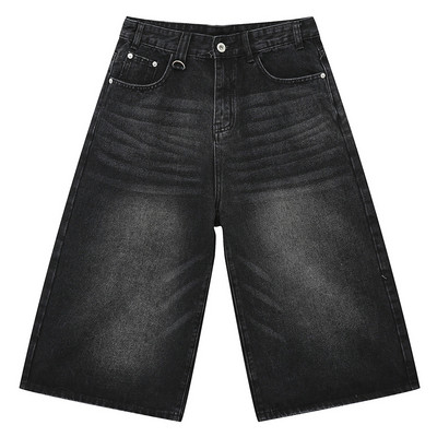 Vīriešu vintage brīvi džinsa šorti zili plati džinsi šorti vīrietim vasaras ikdienas baggy džinsi šorti melni
