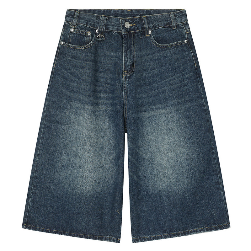 Vīriešu vintage brīvi džinsa šorti zili plati džinsi šorti vīrietim vasaras ikdienas baggy džinsi šorti melni