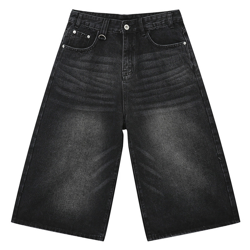 Vīriešu vintage brīvi džinsa šorti zili plati džinsi šorti vīrietim vasaras ikdienas baggy džinsi šorti melni