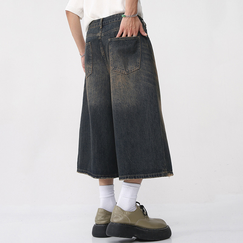 Vīriešu vintage brīvi džinsa šorti zili plati džinsi šorti vīrietim vasaras ikdienas baggy džinsi šorti melni