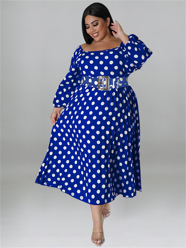 Wmstar sieviešu apģērbu lielizmēra kleitas ar jostas punktveida apdruku, vaļīgi atvērta mugura Eleganta modes maksikleita vairumtirdzniecība dropshipping