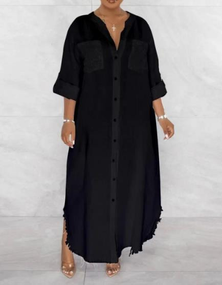 Naistele mõeldud kleidid 2023. aasta sügismood, avarad soliidsed pikkade varrukatega üherealised, poolavatud kaelaga tutiga pikad kleidiriided