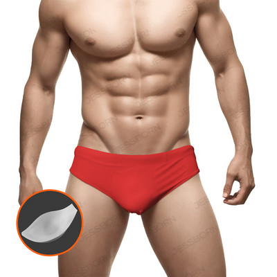 Vīriešu vienkrāsaini trīsstūra peldbikses ar stumjamu spilventiņu Eiropas amerikāņu modes bikini vasaras pludmales sērfošanas ātri nožūstoši šorti