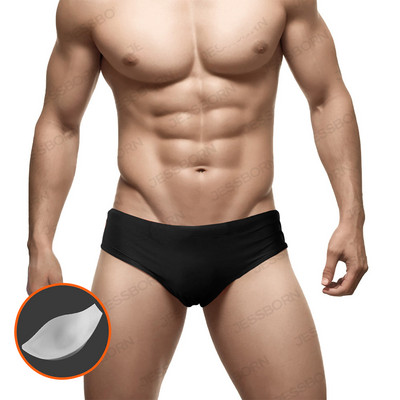 Vīriešu vienkrāsaini trīsstūra peldbikses ar stumjamu spilventiņu Eiropas amerikāņu modes bikini vasaras pludmales sērfošanas ātri nožūstoši šorti