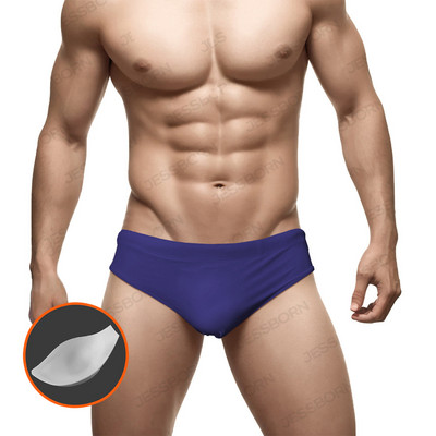 Vīriešu vienkrāsaini trīsstūra peldbikses ar stumjamu spilventiņu Eiropas amerikāņu modes bikini vasaras pludmales sērfošanas ātri nožūstoši šorti