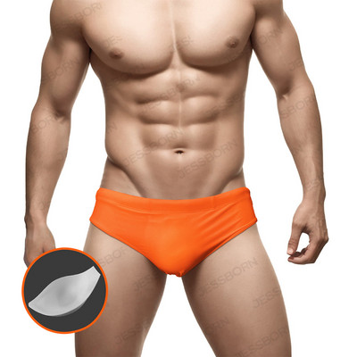 Vīriešu vienkrāsaini trīsstūra peldbikses ar stumjamu spilventiņu Eiropas amerikāņu modes bikini vasaras pludmales sērfošanas ātri nožūstoši šorti