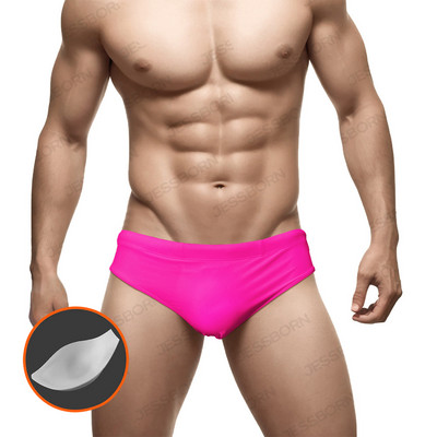 Vīriešu vienkrāsaini trīsstūra peldbikses ar stumjamu spilventiņu Eiropas amerikāņu modes bikini vasaras pludmales sērfošanas ātri nožūstoši šorti