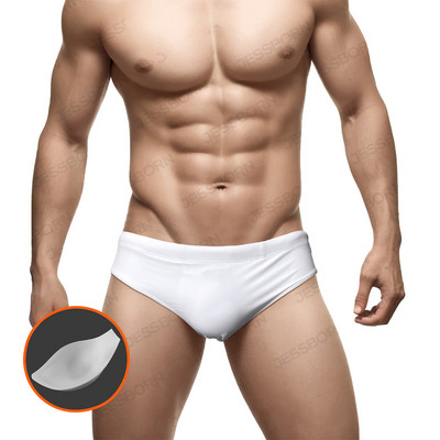 Vīriešu vienkrāsaini trīsstūra peldbikses ar stumjamu spilventiņu Eiropas amerikāņu modes bikini vasaras pludmales sērfošanas ātri nožūstoši šorti