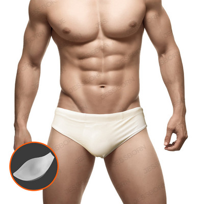 Vīriešu vienkrāsaini trīsstūra peldbikses ar stumjamu spilventiņu Eiropas amerikāņu modes bikini vasaras pludmales sērfošanas ātri nožūstoši šorti