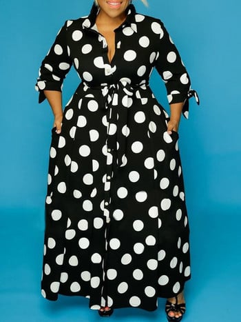 Wmstar Plus Size Φορέματα για Γυναικεία Dot Printed with Pockets Slashes Fashion Party Maxi Dress Hot Sale Χονδρική Dropshipping