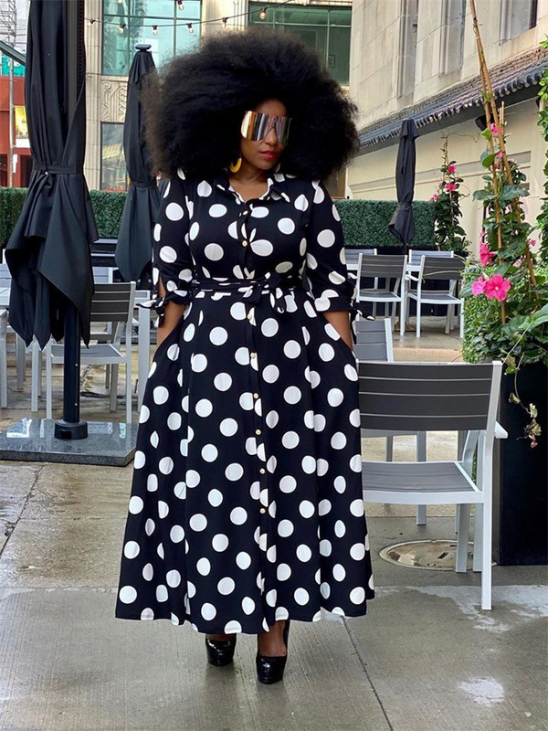 Wmstar haljine veće veličine za žene s točkastim otiskom s džepovima i kosim crtama Modna maksi haljina za zabavu Vruća rasprodaja, veleprodaja Dropshipping