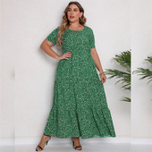 2022. gada vasaras jaunais izpārdošanas lielizmēra sieviešu kleita ar īsām piedurknēm ar apaļu kaklu