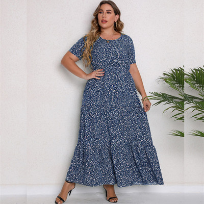 2022. gada vasaras jaunais izpārdošanas lielizmēra sieviešu kleita ar īsām piedurknēm ar apaļu kaklu