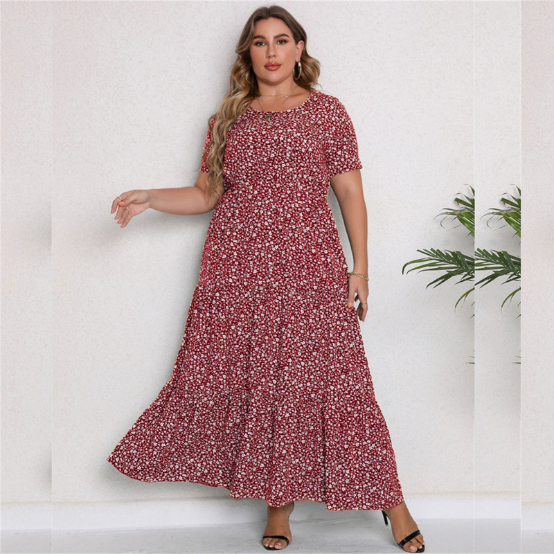 2022. gada vasaras jaunais izpārdošanas lielizmēra sieviešu kleita ar īsām piedurknēm ar apaļu kaklu