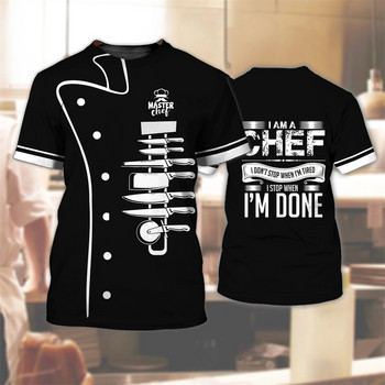 Chef Shirt Мъжки тениски 3D забавен принт Мъжко облекло O-образно деколте Извънгабаритни Евтини горнища с къс ръкав 5xl Мъжко ретро пънк улично облекло