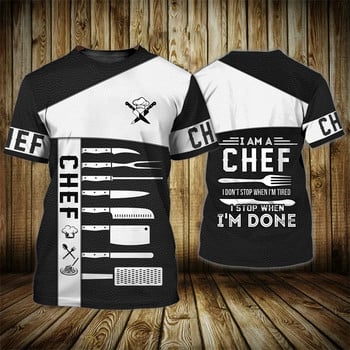 Chef Shirt Мъжки тениски 3D забавен принт Мъжко облекло O-образно деколте Извънгабаритни Евтини горнища с къс ръкав 5xl Мъжко ретро пънк улично облекло