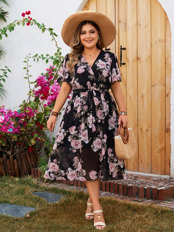 GIBSIE Plus Size Surplice Λαιμόκοψη με μανίκια πεταλούδας Γυναικείο Φόρεμα γιορτινή φλοράλ στάμπα A-line Boho καλοκαιρινά μακριά φορέματα 2024 Νέο