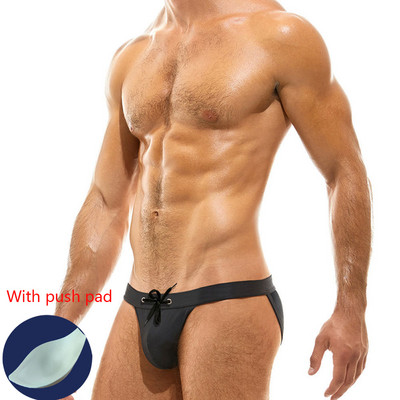 Európai és amerikai férfi szexi magas villás háromszögű fürdőnadrágok divatos színben passzoló egyszerű strand alacsony derekú háromszög bikini Me