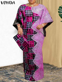 Liela izmēra 5XL VONDA sieviešu vintage kleita, bohēmiski apdrukāta, raibs krāsojums, 2024. gada vasaras brīvs, brīvs ar 3/4 piedurknēm Vestidos Femme