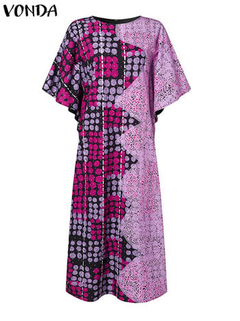 Plus Size 5XL VONDA Γυναικείο Vintage Φόρεμα Bohemian Printed Patchwork Sundress 2024 Summer Casual Loose 3/4 μανίκια Vestidos Femme