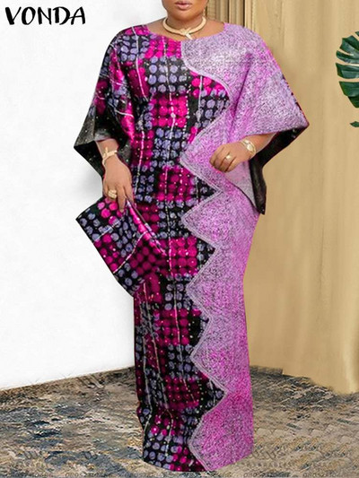 Liela izmēra 5XL VONDA sieviešu vintage kleita, bohēmiski apdrukāta, raibs krāsojums, 2024. gada vasaras brīvs, brīvs ar 3/4 piedurknēm Vestidos Femme