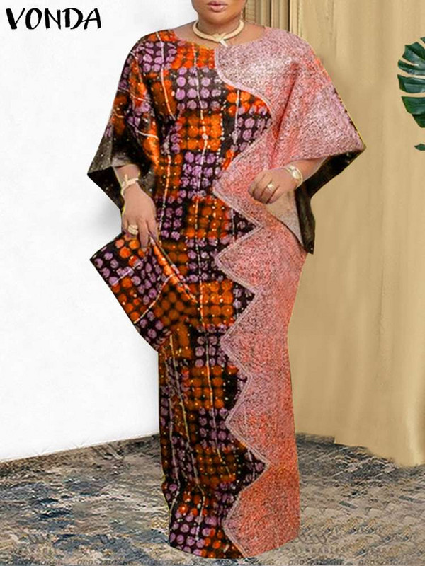 Liela izmēra 5XL VONDA sieviešu vintage kleita, bohēmiski apdrukāta, raibs krāsojums, 2024. gada vasaras brīvs, brīvs ar 3/4 piedurknēm Vestidos Femme