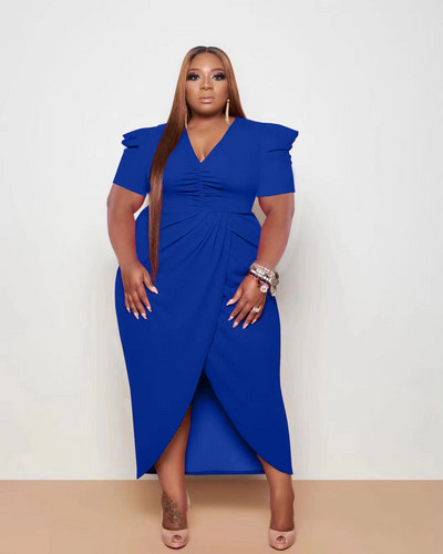 Pulkritu velike ženske puf kratke rukave s omotom s visokim bočnim rascjepima, midi maxi duge haljine seksi party čak i vestido haljine