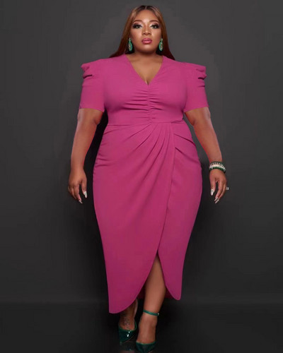 Pulkritu velike ženske puf kratke rukave s omotom s visokim bočnim rascjepima, midi maxi duge haljine seksi party čak i vestido haljine