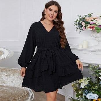 Della Mel 3XL 4XL Plus Size Κομψά Γυναικεία Φορέματα Μαύρα V λαιμόκοψη Φανάρι μανίκια Γυναικεία φόρεμα βραδινού πάρτι σε μεγάλο μέγεθος