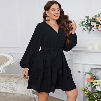 Della Mel 3XL 4XL Plus Size Κομψά Γυναικεία Φορέματα Μαύρα V λαιμόκοψη Φανάρι μανίκια Γυναικεία φόρεμα βραδινού πάρτι σε μεγάλο μέγεθος