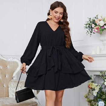 Della Mel 3XL 4XL Plus Size Κομψά Γυναικεία Φορέματα Μαύρα V λαιμόκοψη Φανάρι μανίκια Γυναικεία φόρεμα βραδινού πάρτι σε μεγάλο μέγεθος