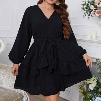 Della Mel 3XL 4XL Plus Size Κομψά Γυναικεία Φορέματα Μαύρα V λαιμόκοψη Φανάρι μανίκια Γυναικεία φόρεμα βραδινού πάρτι σε μεγάλο μέγεθος