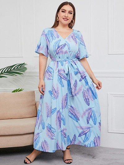 2022. Modna ljetna ženska bijela haljina s V izrezom i kratkim rukavima s cvjetnim printom visokog struka, boemska ženska haljina za plažu, ženska odjeća velikih veličina