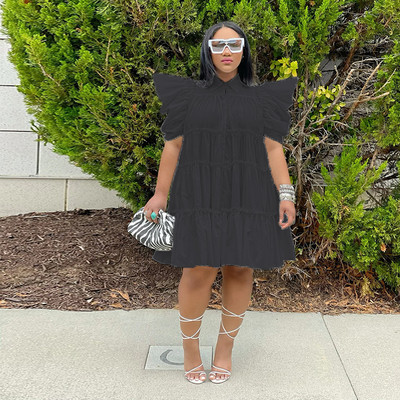 CM.YAYA Κομψό γυναικείο φουσκωτό κοντομάνικο μαλακό φόρεμα για το 2022 Καλοκαιρινό κομψό, μεγάλη κούνια, χαλαρό σαλονάκι με γυριστό λαιμό Vestidos